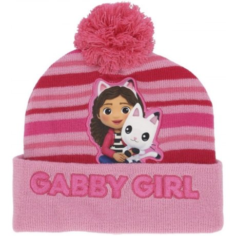 Dievčenská zimná pletená čiapka s brmbolcom Gábinin kúzelný domček