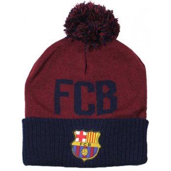 Zimná úpletová čiapka s brmbolcom FC Barcelona - červeno hnedá