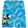 Detské šortky Mickey Mouse - Disney. Zdobí je obrázok legendárneho Mickyho Mouse so surfom na podklade potlačenom vzorom z palmových listov a siluet myšiakovy hlavy. Tieto kraťasy sú vyrobené z jemného rýchloschnúceho materiálu. V páse majú dostatočne širokú gumu, aby netlačila, a šnúrku na stiahnutie. Z vnútornej strany nemajú sieťovanou slipovú podšívku. Taktiež nemajú vrecká a poklopec nie je rozopínací.
