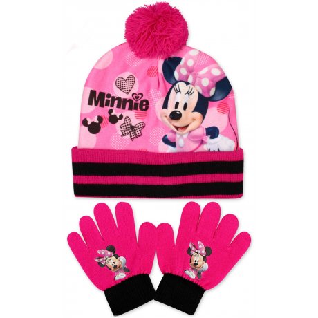 Dievčenská zimná čiapka + prstové rukavice Minnie Mouse