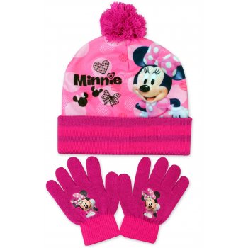 Dievčenská zimná čiapka + prstové rukavice Minnie Mouse