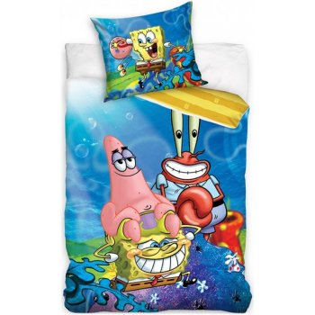 Bavlnené posteľné obliečky SpongeBob, Patrik a pán Krabs