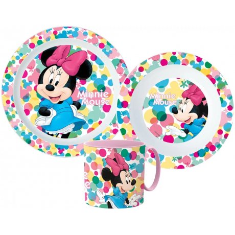 Sada plastového riadu Minnie Mouse s hrnčekom