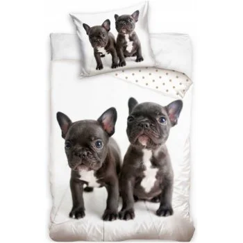 Bavlnené posteľné obliečky Dvaja buldočkovia