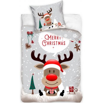 Vianočné bavlnené posteľné obliečky Sob Rudolf - šedé