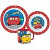 Detská plastová jedálenská sada s hrnčekom Autá - Cars. Poteší všetkých obdivovateľov pretekárov Bleska McQueen a Cruz Ramirezovej, ktorým bude z týchto tanierikov iste viac chutiť. Táto 3-dielna sada je vyrobená z ekologického recyklovaného a zdravotne nezávadného materiálu bez obsahu BPA. Obsahuje plytký tanierik 19,5 x 2 cm, hlbšiu misku 12,6 x 5 cm a hrnček 265 ml. Eco friendly, balené zvlášť, bez kartónového obalu.
Riad nemožno umývať v umývačke riadu. Na čistenie nepoužívajte abrazíva a detergenty. Možno ho používať v mikrovlnnej rúre pri výkone do 600W max. 2 minúty.
TIP • Pokiaľ si aj Vaše dieťa obľúbilo pretekára Bleska McQueen a jeho kamarátov, prezrite si celú našu ponuku doplnkov do detských izbičiek, doplnkov oblečenia a